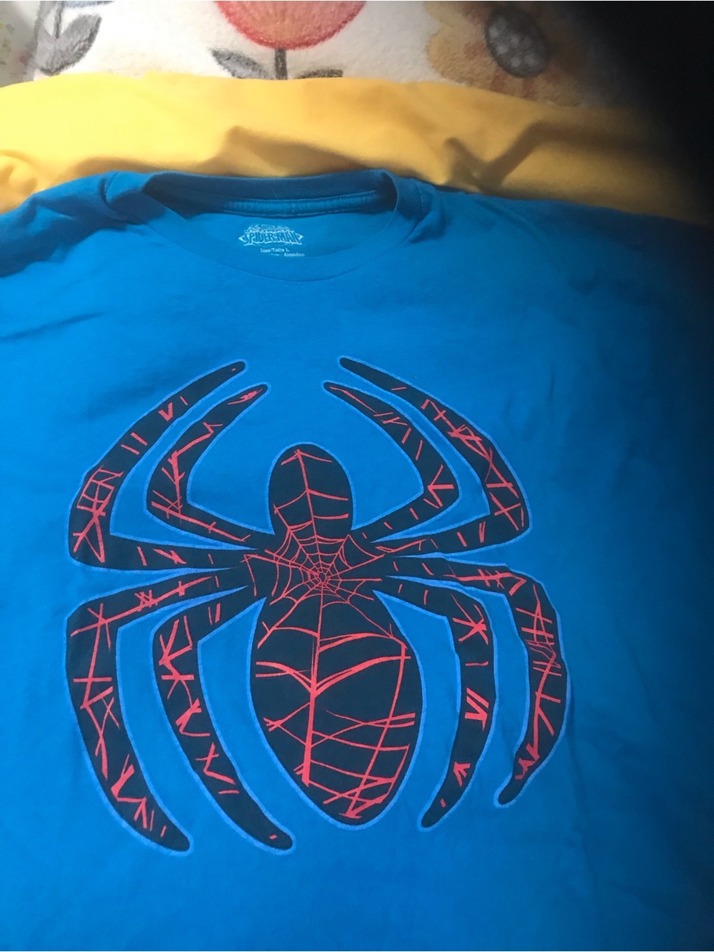 Spiderman Blue Short Sleeve Tee with Black & Red Spider Graphic